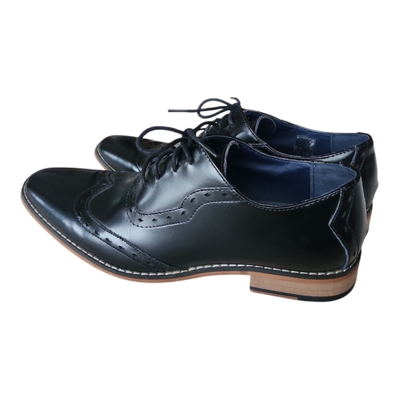 Classic Black Leather Men's Dress Shoes Gatsby Retro Old Money 8 - Picture 3 of 7